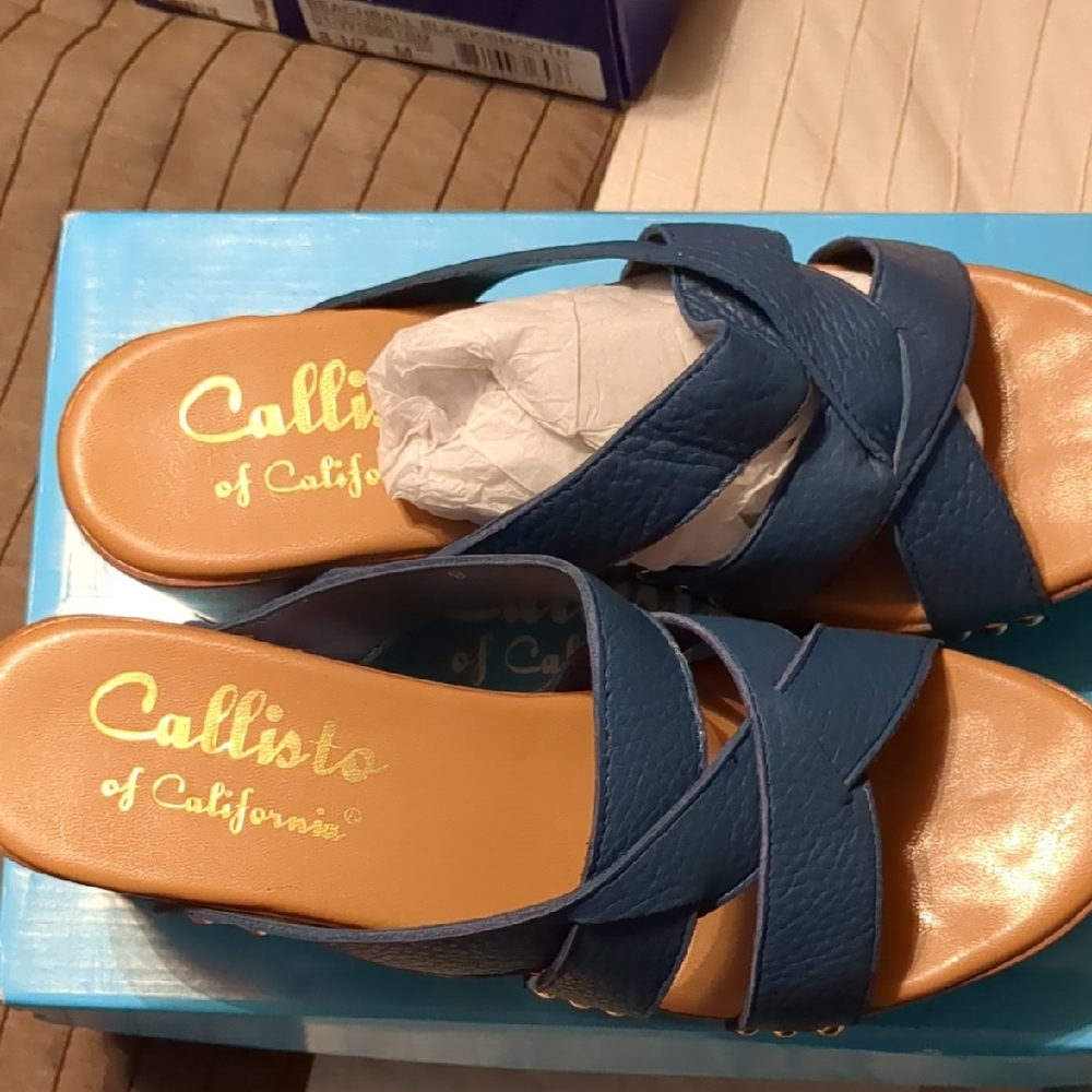 Callisto Blue Sandals Crisscross Slide Style
